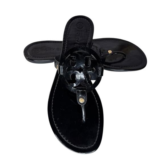 EUC Tory Burch Miller Black Sandals Flip Flops Size 11 Black Patent Leather - Picture 2 of 13